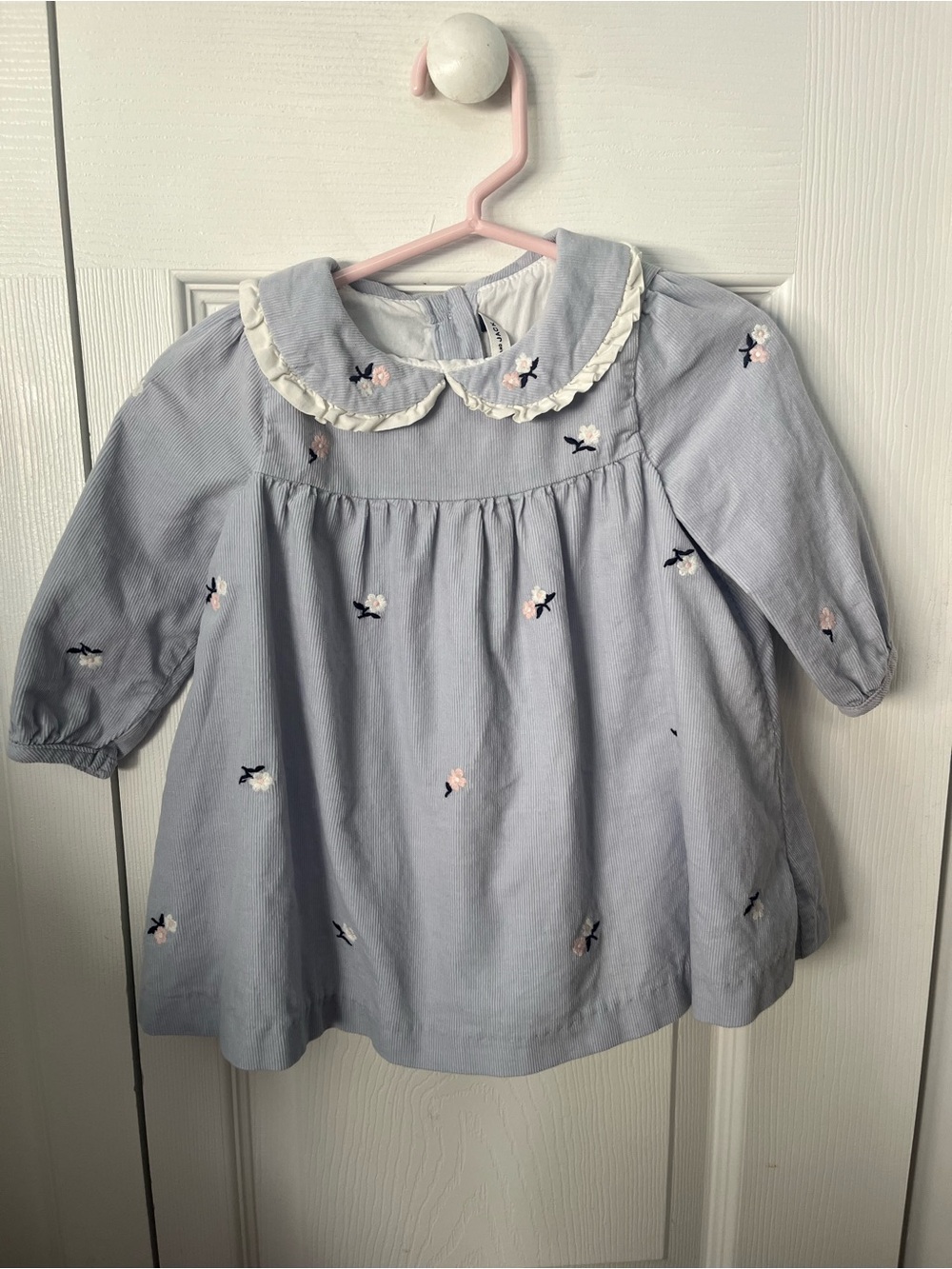 Baby Girls Light Blue Embroidered Peter Pan Collar Dress Corduroy Janie and Jack